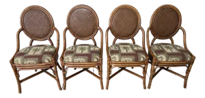 Mid 20th Century Tommy Bahama Style Bamboo With Topical Print Dining Chairs - Set of 4