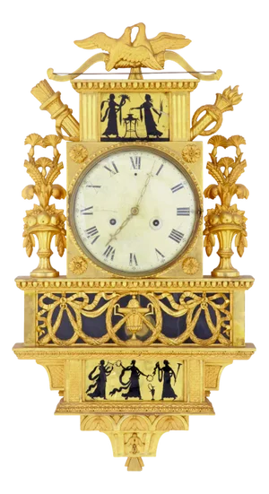 19th Century Swedish Gilt and Eglomise Ornate Wall Clock, 1840s