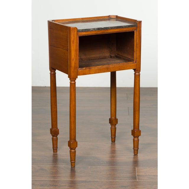 Petite French 19th Century Walnut Table with Open Shelf and Black Marble Top For Sale - Image 12 of 12