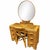 Art Deco Restored Art Deco Stick Reed Rattan Vanity W/ Round Mirror & Stool For Sale - Image 3 of 17