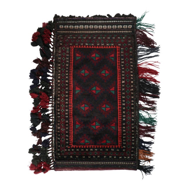 Black Rug & Kilim’s Baluch Tribal Scatter Rug in Burgundy With Geometric Patterns For Sale - Image 8 of 8