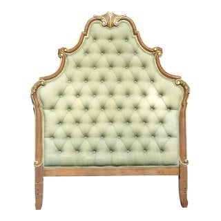 Headboard ~ French Provincial Louis XVI Style Green Tufted Full Queen Headboard For Sale
