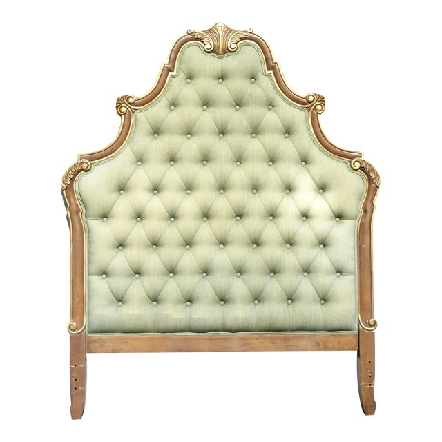 Headboard ~ French Provincial Louis XVI Style Green Tufted Full Queen Headboard For Sale