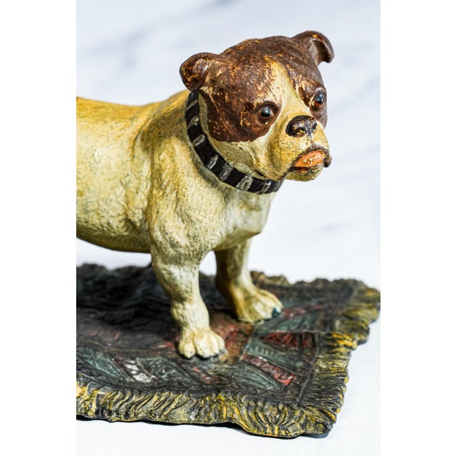 English Bulldog Figurine Antique Cold Painted Metal Dog Rug Statue Sculpture For Sale - Image 4 of 13
