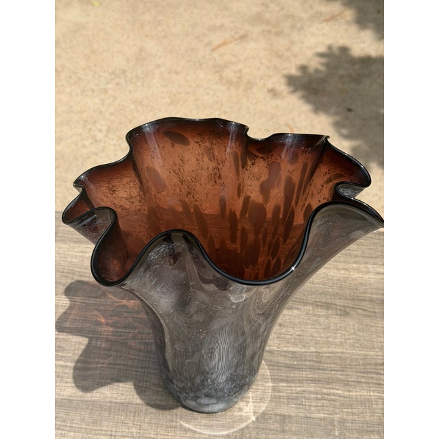 Make a dramatic statement with this exceptional hand-blown art glass vase featuring an elegant freeform "handkerchief"...