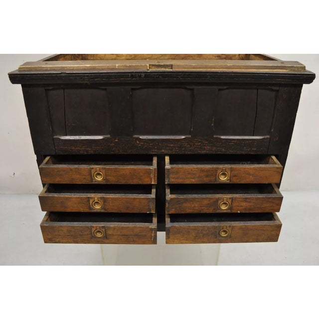 Antique Mission Arts & Crafts Oak Wood Carpenters Tool Chest Cabinet W/ Drawers For Sale - Image 10 of 12