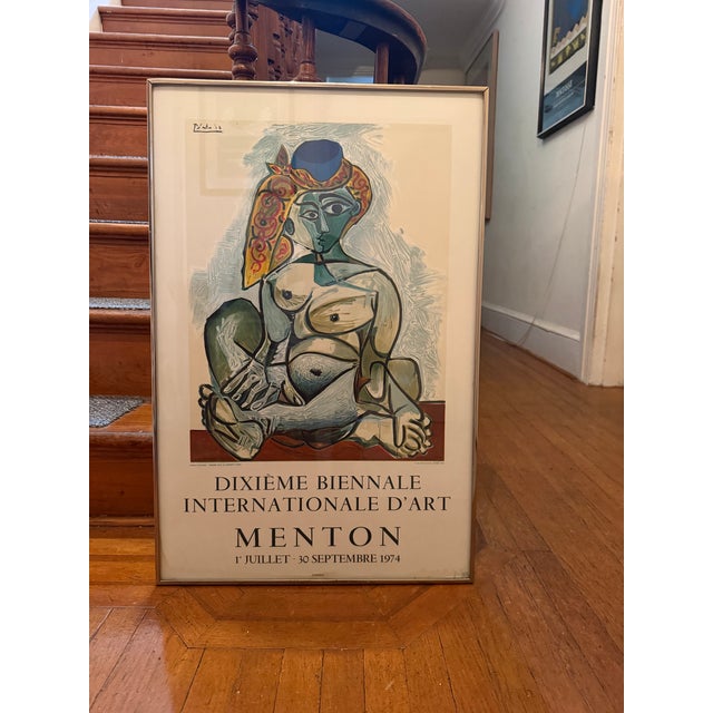 Rare Pablo Picasso exhibition lithograph for Biennial of Menton, France 1974. The lithograph depicts Picasso’s painting of...