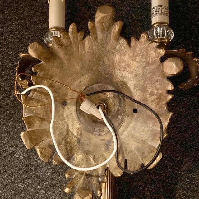 Mid 19th Century Biedemeier Style Torchiere Two Light Brass Sconce With Shades For Sale - Image 10 of 11