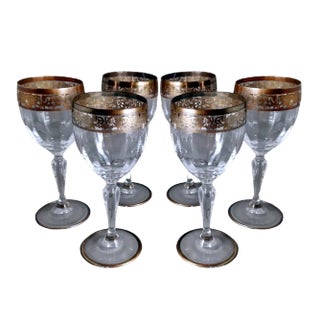 Italian Louis XVI Style Water Goblets with Gold Rim, 1970s, Set of 6 For Sale