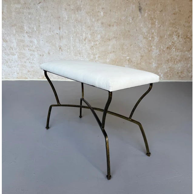Pair of Spanish Mid-Century Modern Style Gilt Iron Benches With X-Stretchers For Sale - Image 18 of 18