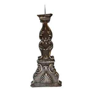 Early 19th Century Antique Indo-Portuguese Silver Mounted Teak Candlestick