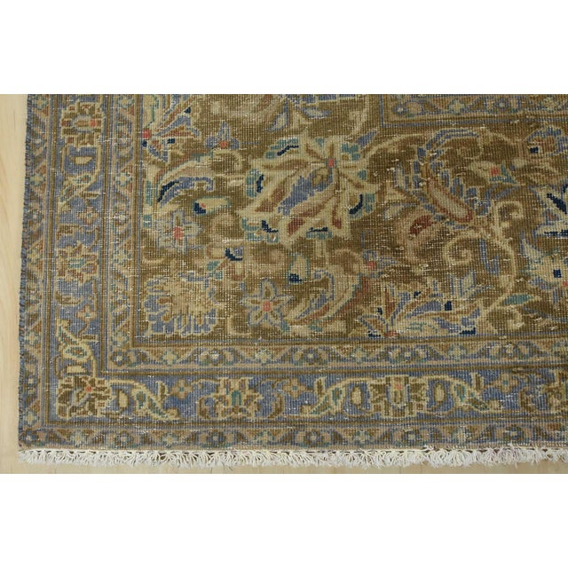 Kashan Rug 10′ X 13’5” Brown Wool Vintage Distressed Hand-Knotted Carpet For Sale - Image 12 of 15