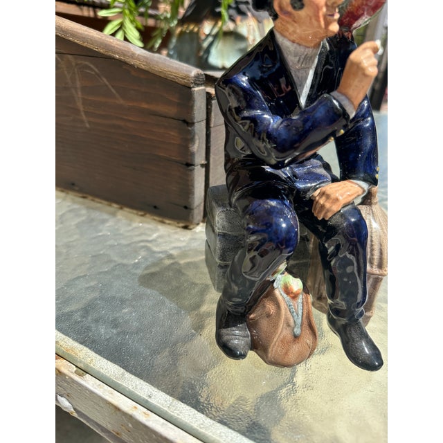 1970s English Ceramic Painted Sitting Man and Bird Sculpture For Sale In Atlanta - Image 6 of 8