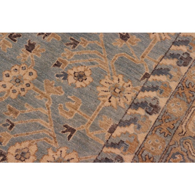 1990s Boho Chic Ziegler Blue Beige Hand-Knotted Wool Rug - 7'11'' X 9'9'' For Sale - Image 4 of 8