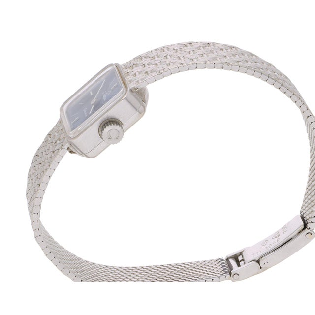 Vintage Omega Geneve Ladies 18k White Gold Blue Dial Square Mesh Bracelet Watch For Sale - Image 10 of 15