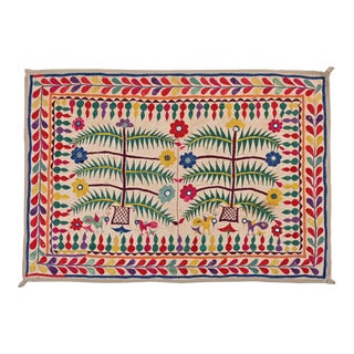 Vintage Multicolor Hand Embroidery Indian Tapestry For Sale