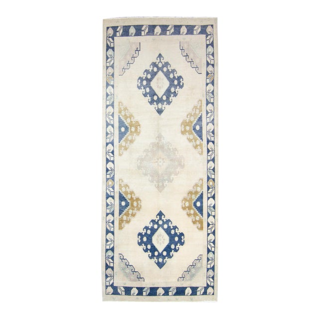1980s Vintage Oushak Neutral Wool Hand Knotted Rug For Sale
