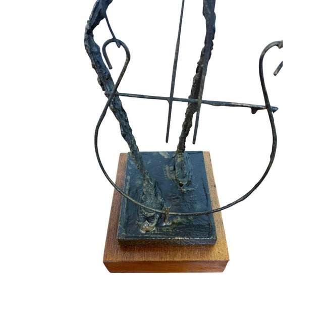 Wood Mid-Century Brutalist Musician Figurine Sculpture on Wood Pedestal 24” H For Sale - Image 7 of 8