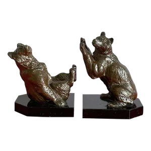 Vintage 1940s Art Deco Frolicking Bear Bookends in the Style of Louis Albert Carvin - a Pair