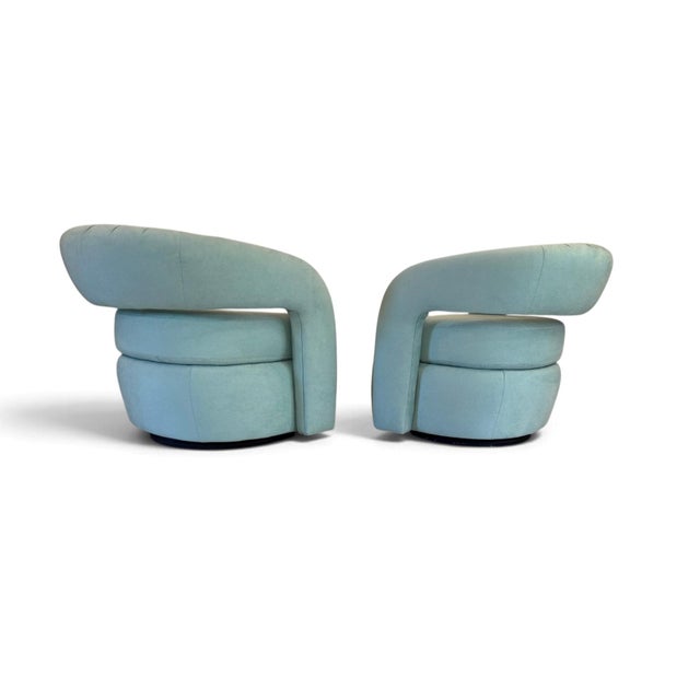 Textile Signed Weiman Targa Swivel Chairs, a Pair For Sale - Image 7 of 17