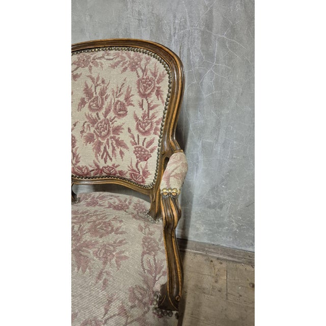 Vintage Louis XV Style Carved Armchair with Floral Upholstery, France, 1740s For Sale - Image 12 of 18