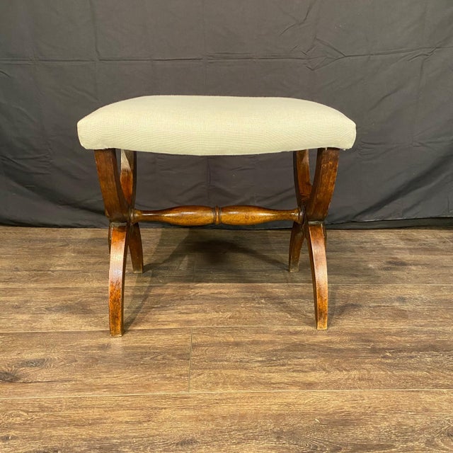 1900 - 1909 Antique French Biedermeier Scissors Stool, Bench or Small Ottoman For Sale - Image 5 of 8