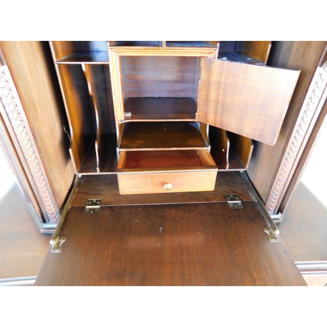 Antique Mahogany Jacobean Style Petite Size Drop Front Desk 37"w For Sale - Image 14 of 16