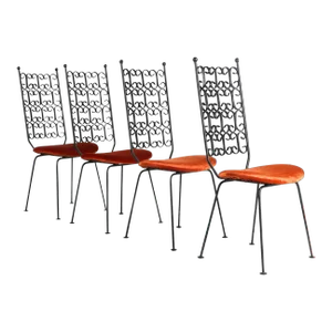 Circa 1960s Arthur Umanoff Grenada Collection Wrought Iron Dining Chairs, USA- Set of 4
