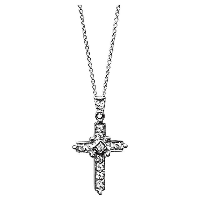 White Diamond Cross Pendant with White Gold Necklace 18 Karat White Gold For Sale - Image 15 of 18