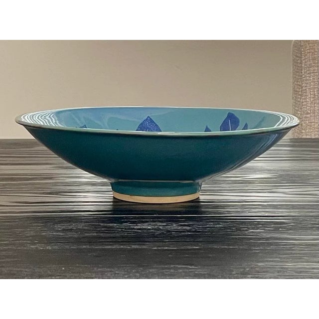 1970s Vintage Blue Leaf Studio Pottery Bowl For Sale - Image 5 of 9