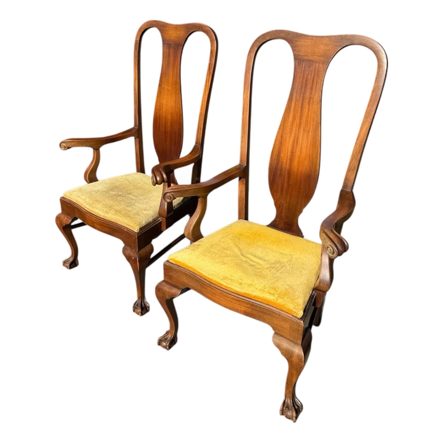 Antique Queen Anne Mahogany Chairs Pair | Chairish