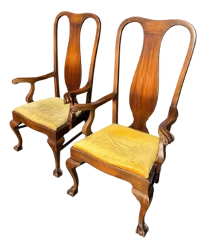 Antique Queen Anne Mahogany Chairs Pair