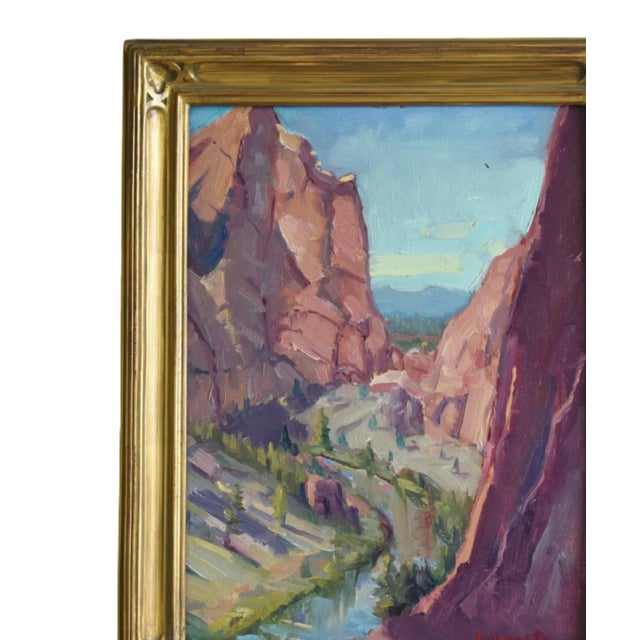 Silvio Silvestri, Listed Artist Canyon Mountains & River Landscape Oil Painting Including Antiqued Gold Frame For Sale - Image 4 of 11