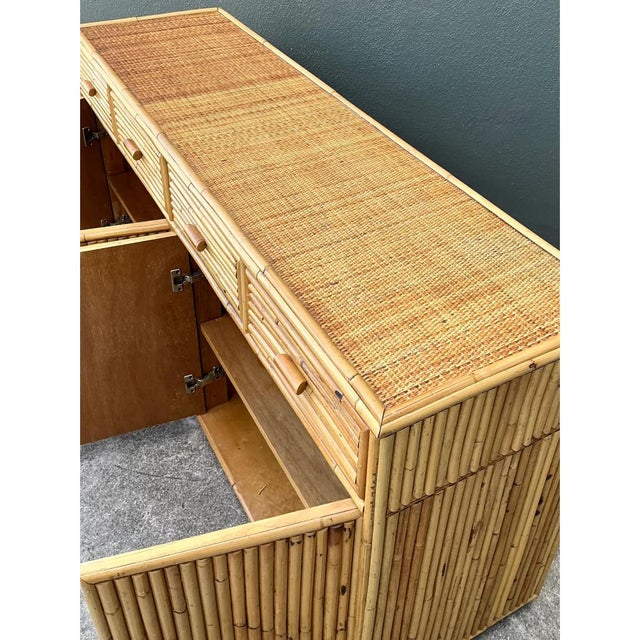 Wood Vintage Stacked Rattan Credenza For Sale - Image 7 of 12