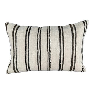 Turkish Hemp Pillow Cushion Natural Beige Black Pillow Cushion Cover 16" x 24" For Sale