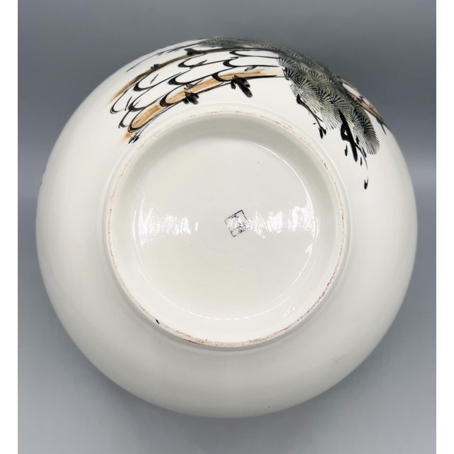 Ceramic Vintage Chinese Porcelain Crane & Pine Landscape Vase – Chinoiserie / Japandi / Hollywood Regency For Sale - Image 7 of 14