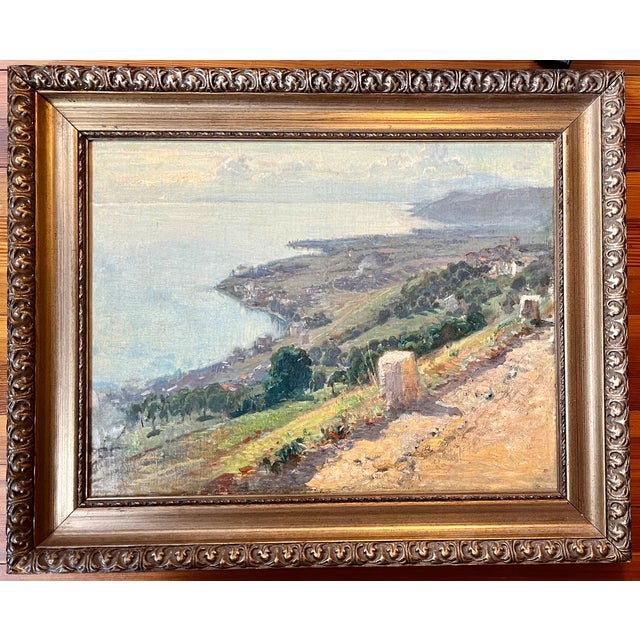 Antique 19th Century French Impressionist Landscape Oil Painting of the Riviera / Mediterranean Sea Coast For Sale In New York - Image 6 of 9