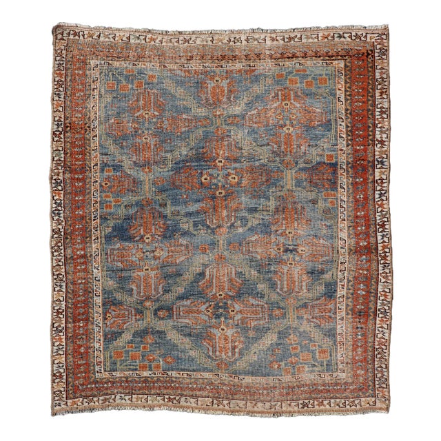 Antique Persian Afshar Rug With Allover Geometric Design in Soft Blue 3'10"x4'7" For Sale