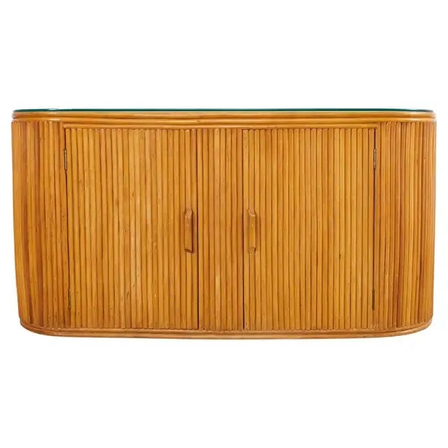 Bamboo Rattan Sideboard Credenza With Demilune Ends For Sale - Image 13 of 13