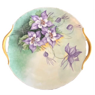 Antique Austrian Hand-Painted Columbine Serving Dish For Sale