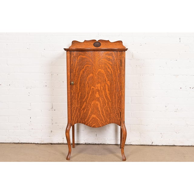 Antique Victorian Carved Tiger Oak Music Cabinet, Circa 1900 For Sale - Image 14 of 14
