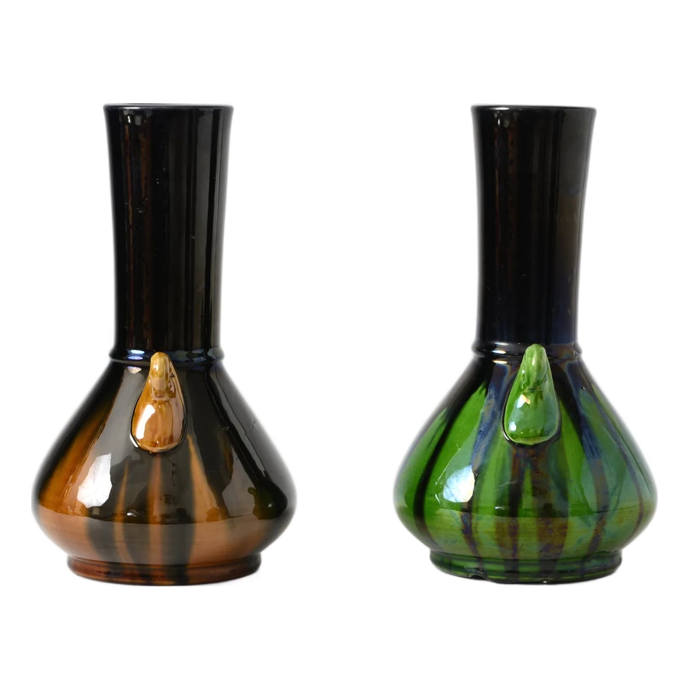 Japanese Awaji Ware Drip Glaze Vases, 1890s, Set of 2 | Chairish