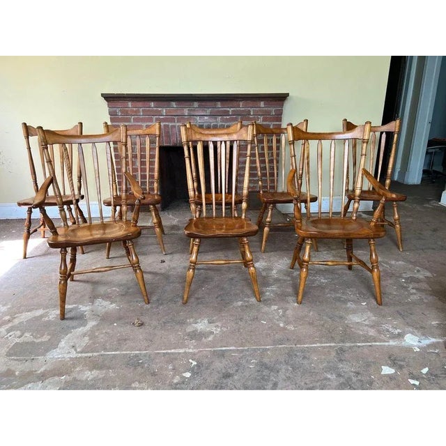Farmhouse 1950s Cushman Colonial Maple Spindle Back Dining Chairs- Set of 8 For Sale - Image 3 of 18