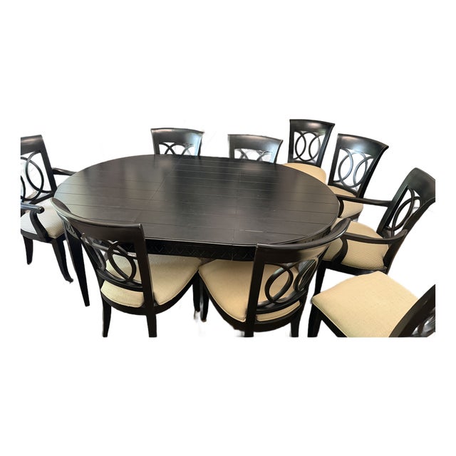 Century Furniture Black Table and 9 Chairs For Sale