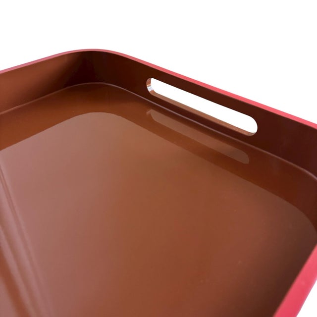 2020s Tawny Apricot Trim Lacquered High Gloss Serving Tray For Sale - Image 5 of 6