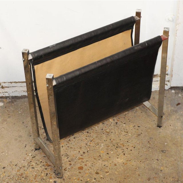Mid-Century Modern Chrome and Black Leather Magazine Rack, 1960s For Sale - Image 4 of 9