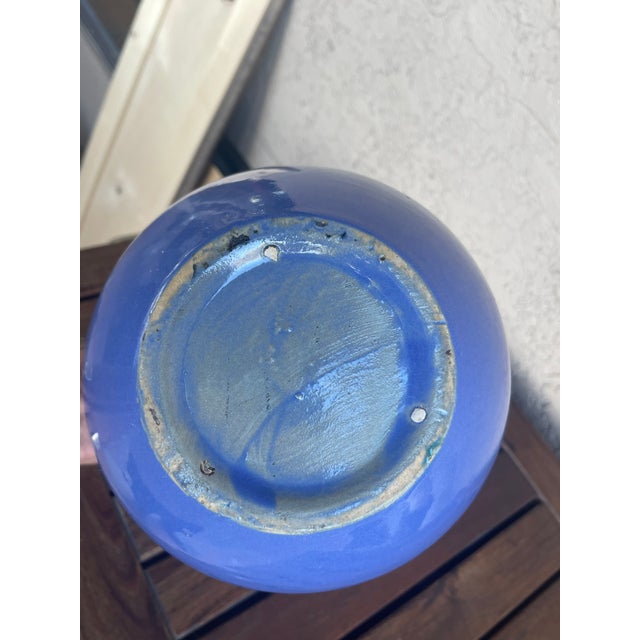 Antique Zanesville Ohio Art Pottery Gloss Cornflower Blue Double Handle Vase For Sale In Santa Fe - Image 6 of 6