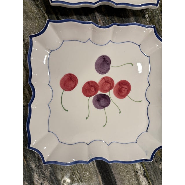1990s 1990s Vietri Disappearing Cherries Pattern Square Dessert or Display Dishes - Pair For Sale - Image 5 of 7