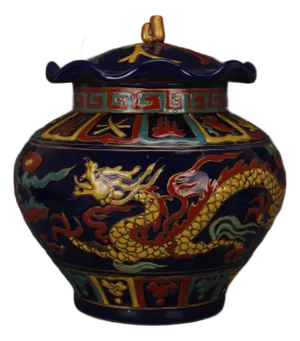 Chinese Vintage Ceramic Pot,Ming Dynasty Xuande Marked Blue Ground Famille Verte Porcelain Lid Jar Hand Painted Cloud and Dragon Pattern