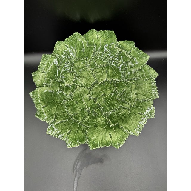 Add timeless Italian charm to your table with this beautiful vintage **Italian Majolica Leaf Pedestal Compote Cake...